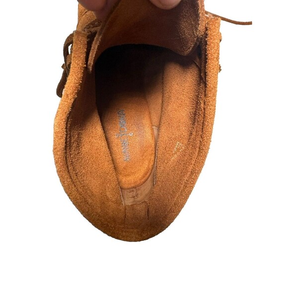 MINNETONKA Brown Suede Fringe Moccasin Wedge Heel Ankle Boots 84022 Size 8.5 - Picture 15 of 16